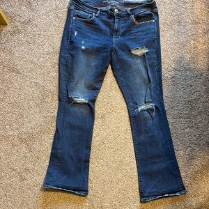 American Eagle Outfitters Dark Wash Distressed Skinny Kick Jeans